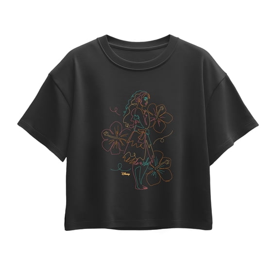 Moana - Colorful Line Drawing Short Sleeve Boxy Graphic T-Shirt