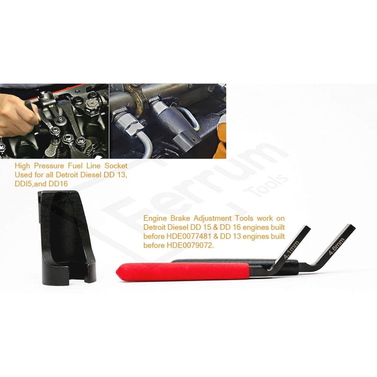 Detroit Diesel DD13 DD15 DD16 Tool Kit - 19mm High Pressure Fuel Line Socket & 4.1mm/4.6mm Jake Brake Feeler Gauges