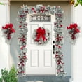 thumbnail image 5 of Leaveforme Christmas Artificial Wreath Flocking Snow Covered Rattan Upside Down Tree Red Bowknot Ribbon Scene Layout Shiny Balls Xmas Door Decor Hanging Garland Pendant for Party, 5 of 8