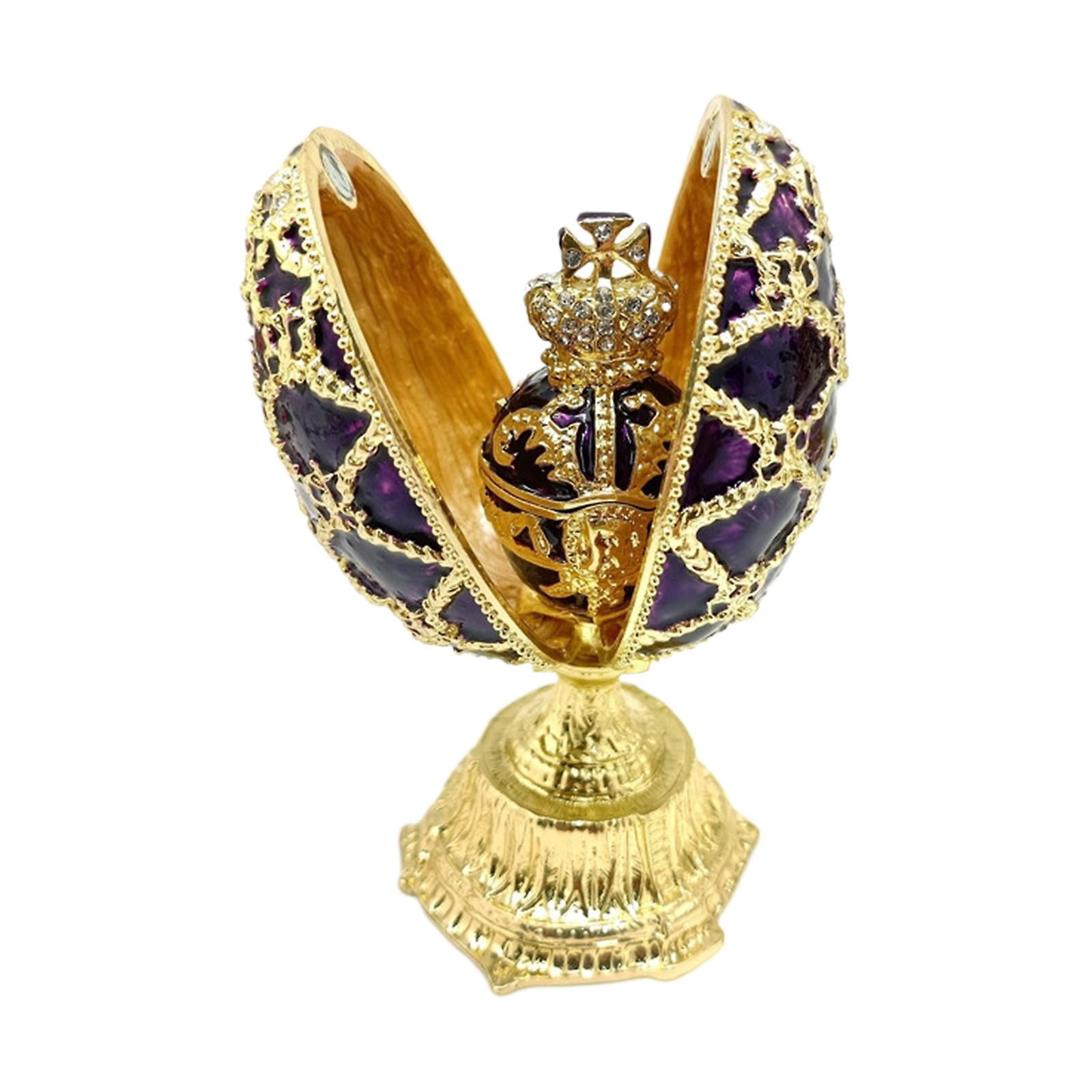 Huevo De Pascua Decorativo De Metal Esmaltado - 12x6 Cm, Con Incrustaciones De Diamante, Ideal Para Joyas O Regalo