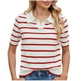 thumbnail image 2 of Byworldtasic Women's Collared Shirt Women Short Sleeve Polo Sweater V Neck Knitted Tops Casual Ribbed Shirt Loose Pullover Sweater Red, 2 of 4