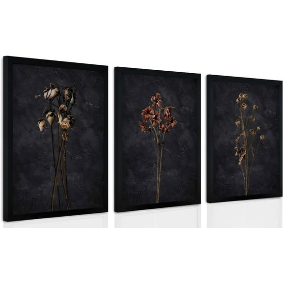 Hieng Vintage Floral Wall Art Dark Plant Canvas Wall Decoration Farmhouse Print Black Peony Painting Wall Decoration Moody Artwork For Living Room Bedroom(Only canvas)