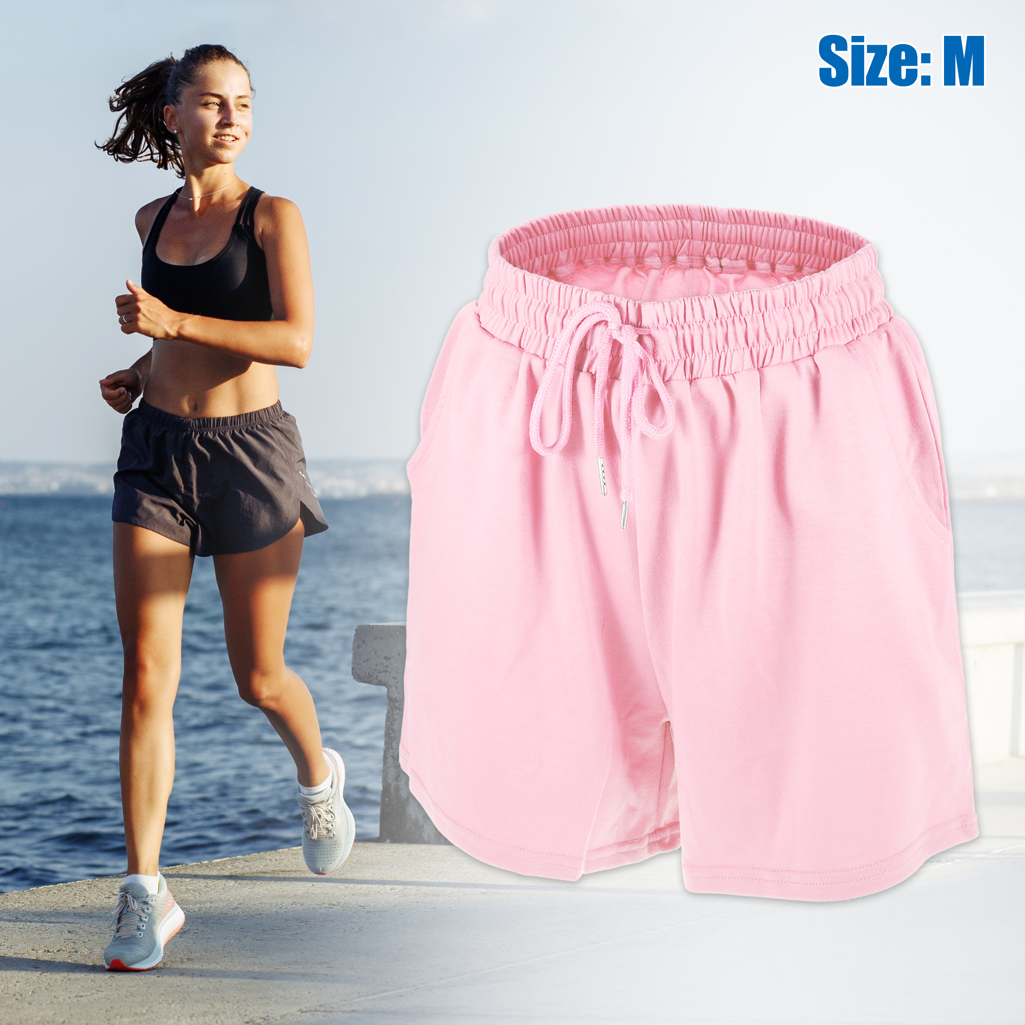 Unique Bargains Women's Flowy Running Shorts High Waisted Workout Shorts Pink Size M