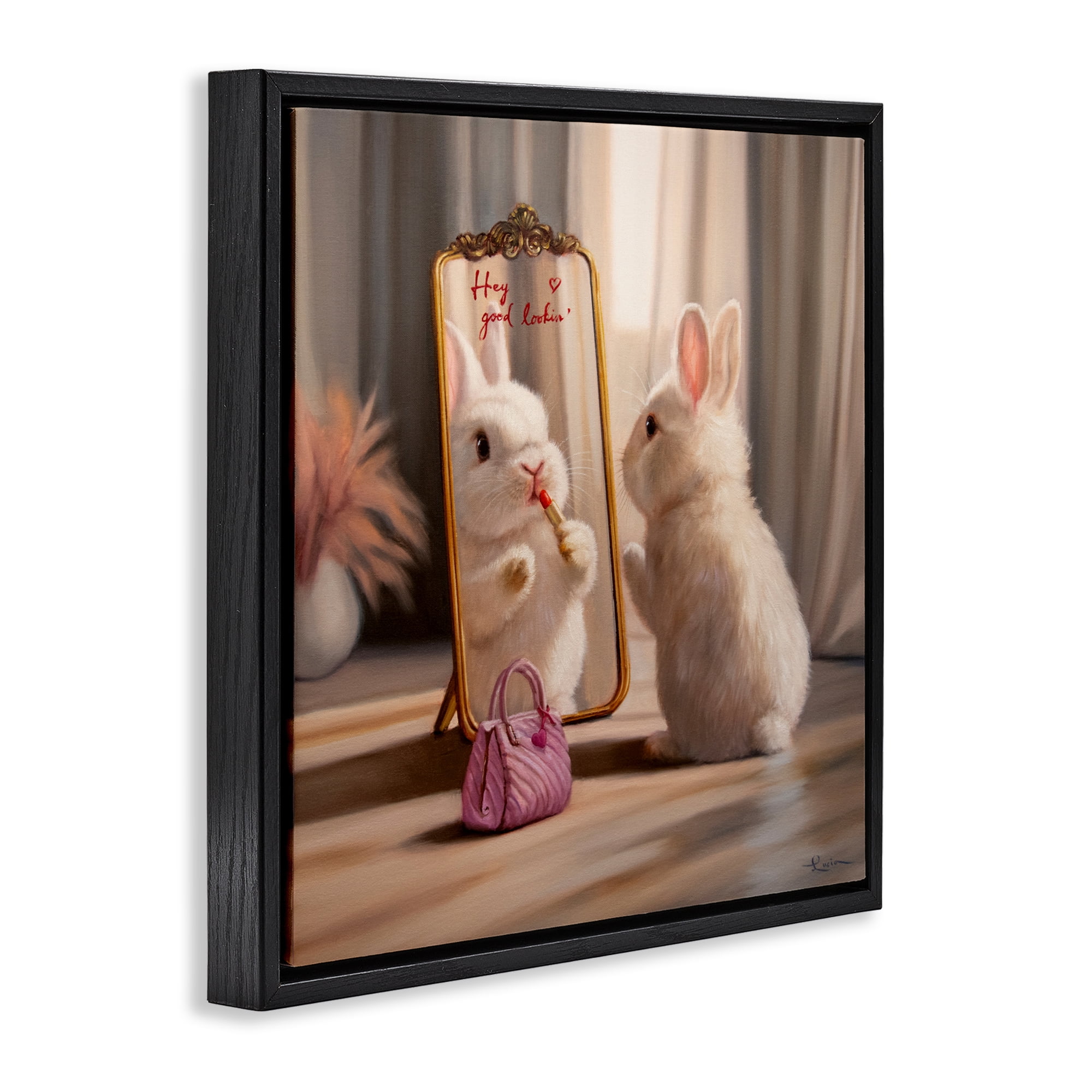 Stupell Industries Final Touch Makeup Bunny Black Framed Floater Canvas Wall Art, design by Lucia Heffernan