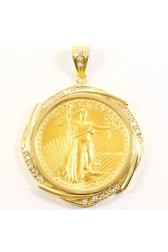 Pre-Owned K22 22K YG Yellow Gold 18K Pendant Top 1.2 oz Diamond 0.20ct Total Weight 25.7g...