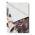 thumbnail image 2 of Hummingbird Soft Flannel Fleece Throw Blanket, Art Lily Flowers Birds and Color Splashes in Watercolor Painting Style, Cozy Plush for Indoor and Outdoor Use, 50" x 60", Orange and Blue, by Ambesonne, 2 of 5