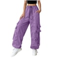 thumbnail image 4 of Lmueinov Women's 90s Retro Parachute Cargo Pants Elastic Waist D string Multi Pockets Baggy Wide Leg Streetwear Casual Hiking Jogger Pants, S-XXL, 4 of 7