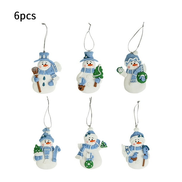Adornos de árbol de Navidad de muñeco de nieve azul Decoraciones de Navidad de época Mini adornos de Navidad de arcilla polimérica para colgante de árbol de Navidad de muñeco de nieve Namotu LRWJ1039
