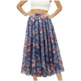 thumbnail image 2 of Aueoeo Women's Floral Printed Maxi Skirts High Waist Mesh Long Skirts Full Length A-Line Casual Beach Skirt Blue L, 2 of 7
