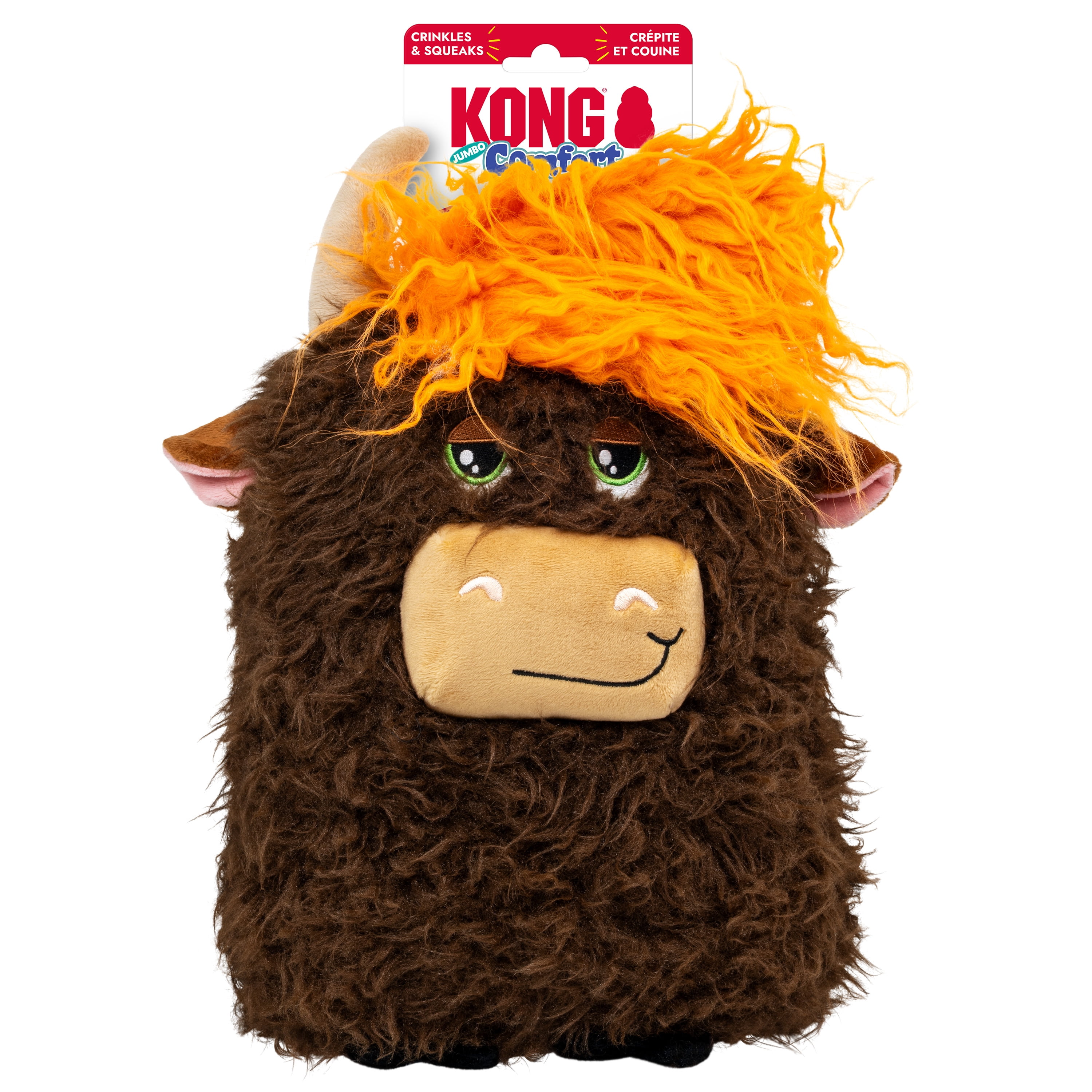 KONG® Comfort Squeaker Dog Toy, Highland Cow, Jumbo Extra Large