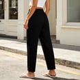 thumbnail image 4 of TtopsQueen Women Elastic Drawstring Straight Leg Pants, High Waist Lightweight Textured Trousers with Side Pockets, Loose Fit Vacation Casual Daily Wear Black,XXL, 4 of 5
