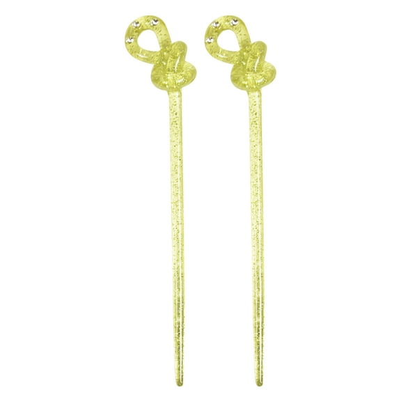 Motique Accessories Set 2 Knot Hair Sticks, Diamonds & Glitter for Adult Females-Yellow