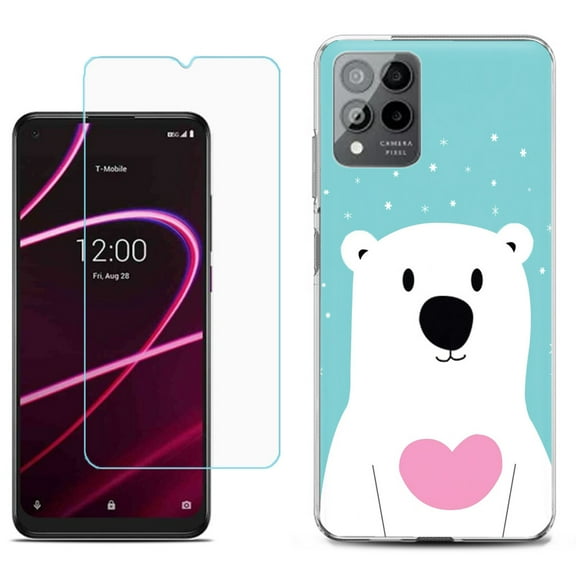 Slim-Fit Gel TPU Phone Case for T-Mobile Revvl 6 Pro 5G, with Tempered Glass Screen Protector, by OneToughShield ® - Pola Bear