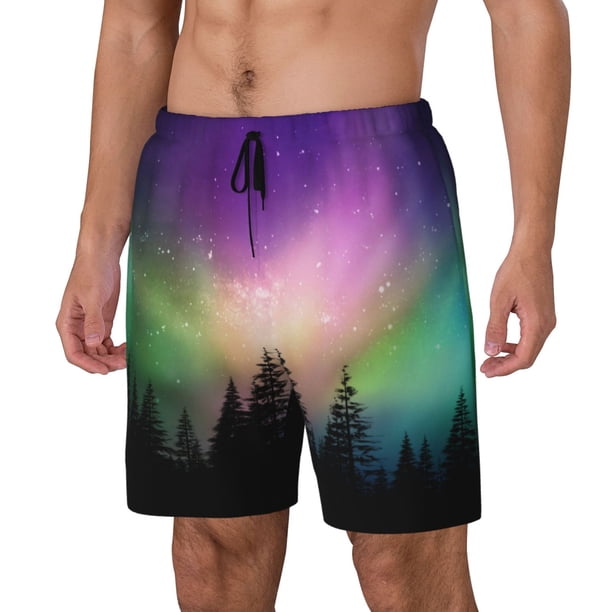 Fotbe Northern Lights Traje de Baño para Hombre – Shorts de Natación de Secado Rápido con Forro y Bolsillos-Large