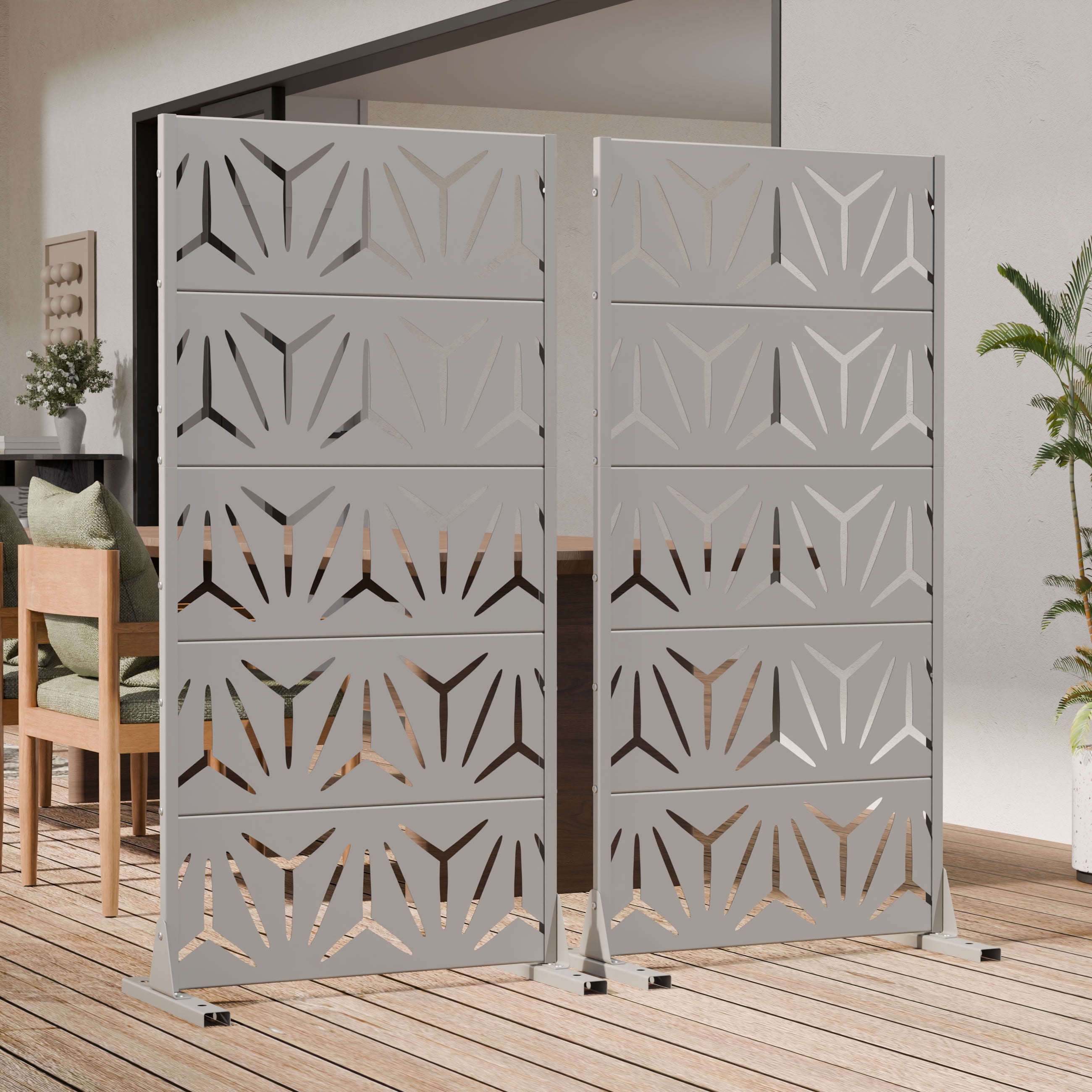 MAYEERTY 5 Panels Metal Outdoor Garden Privacy Screen Panel Patio Backyard Decorative Privacy Fence Divider, 59×29.5×15.7in
