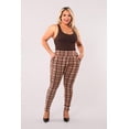 thumbnail image 3 of Plus Size Treggings With Zipper Pocket Trim - Tan  Brown Plaid, 3 of 11