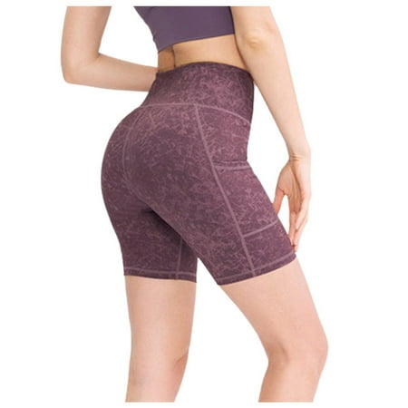 WNVMWI Womens Shorts Gym Shorts for Women Jean Shorts High Waisted Women s Fashion Pocket Tight Elastic Quick Drying Sports Fitness Shorts Yoga Pants Casual Shorts Hot Pants Workout Bottoms Purpl XL