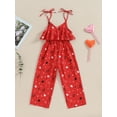 thumbnail image 2 of Toddler Girls Valentine's Day Romper Jumpsuit Ruffles Sleeveless Heart Print Overalls, 2 of 7