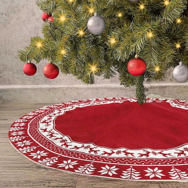 Christmas Tree Skirt 48 Inch Large Cable Knit Knitted Snow
