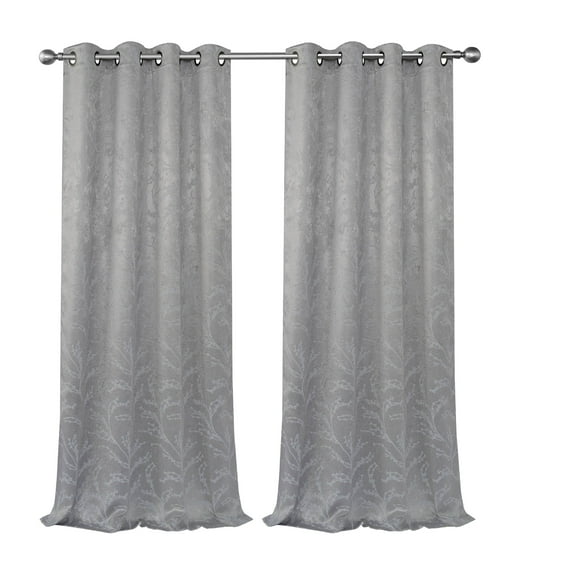 Reversible 2 Pack Modern Floral Grommet Top Thermal Insulated Blackout Curtains - Silver