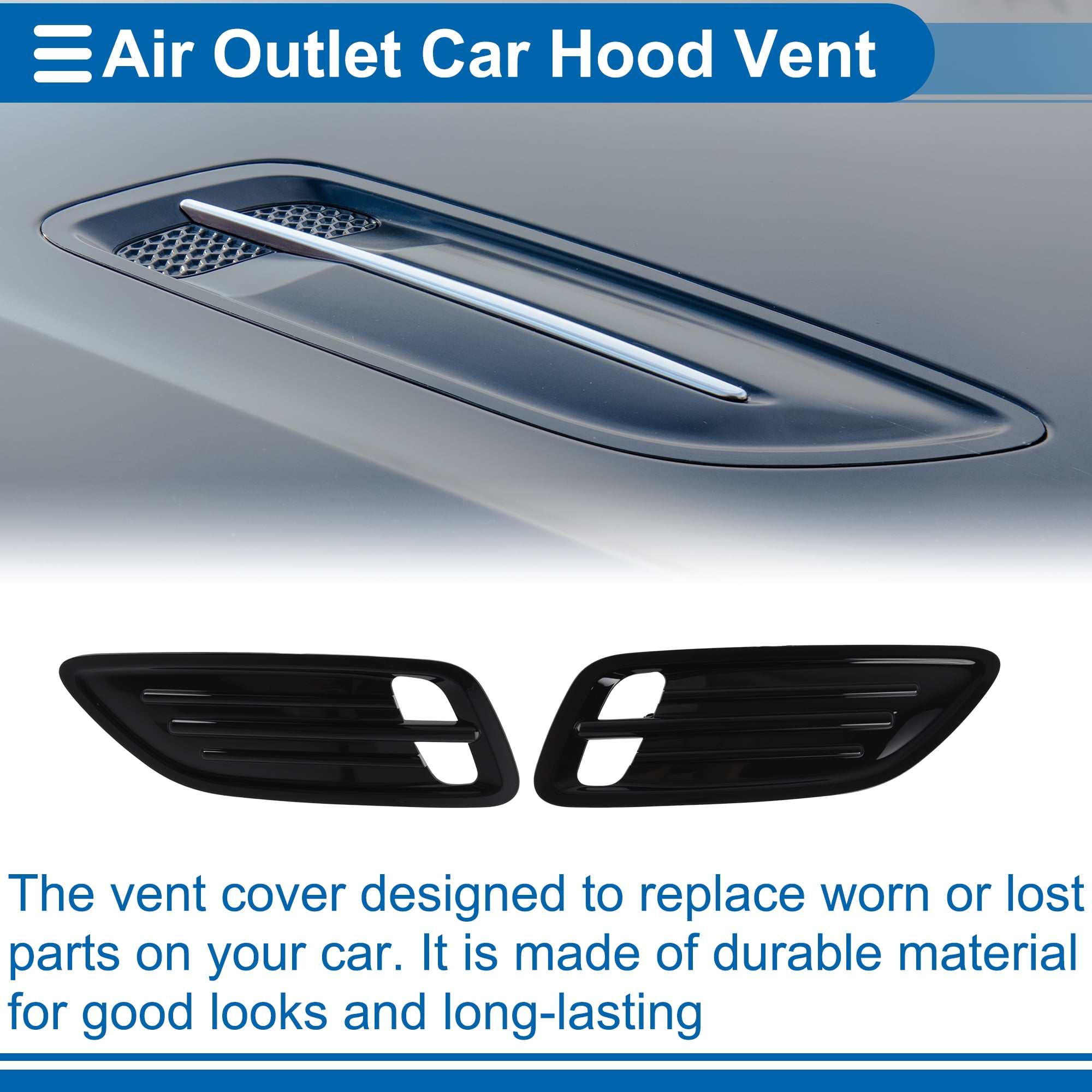 Unique Bargains Hood Air Outlet Vent Cover Trim for Kia Stinger 2018-2023 Hood Scoop Bezel Exterior Decor Cover ABS Glossy Black x 1 pair