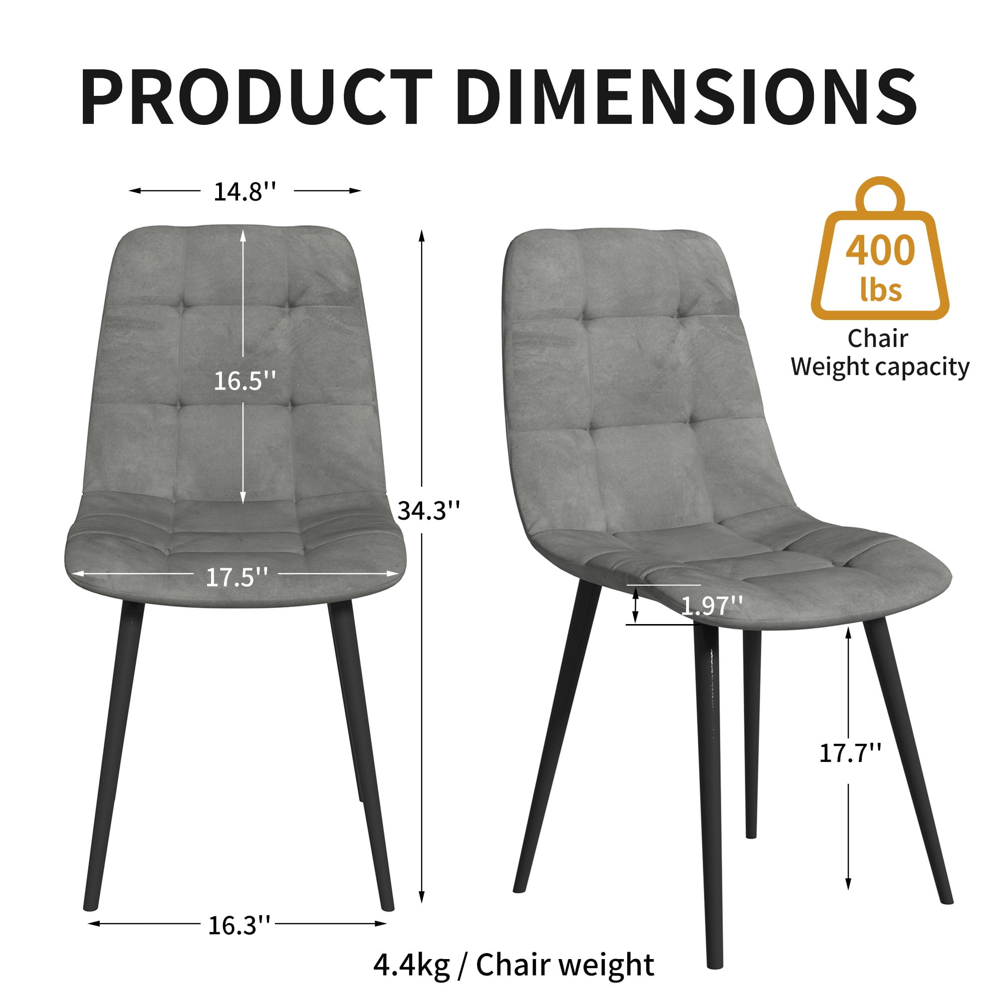 SHGJ&SOFT Velvet Dining Chairs Set of 4, Mid Century Modern Upholstered Fabric Chairs with Metal Legs Adjustable Pads for Kitchen Living Room Dining Room. (Gray, 4PC)