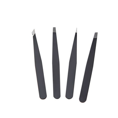 4pcs Eyebrow Tweezers Stainless Steel Hair Removal Makeup Tool Kit Point /Slant