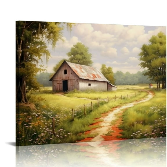 ERAPDAUR Vintage Wall Art Country Barn Landscape Pictures Wall Decor Rustic Farmhouse Nature Canvas Painting Home Modern Artwork Decorations for Living Room Bedroom Bathroom Office 20x16in