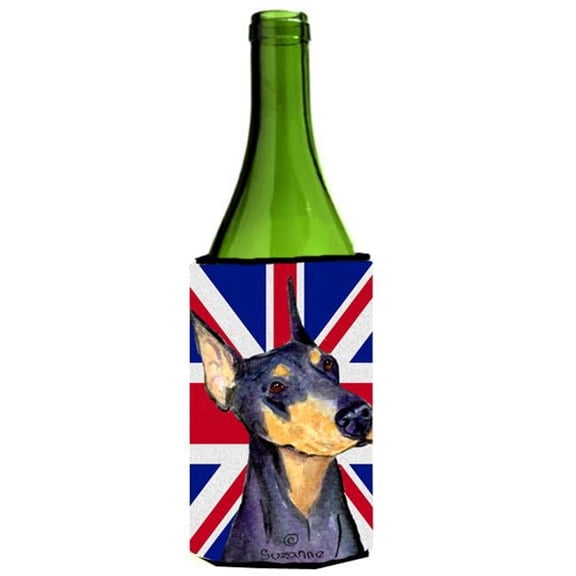 Doberman With English Union Jack British Flag Wine bottle sleeve Hugger - 24 Oz.