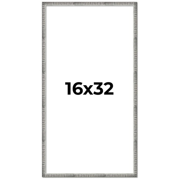16x32 Frame Silver Grey Distressed Solid Wood Picture Frame | 0.75 Inch Moulding Width | Interior