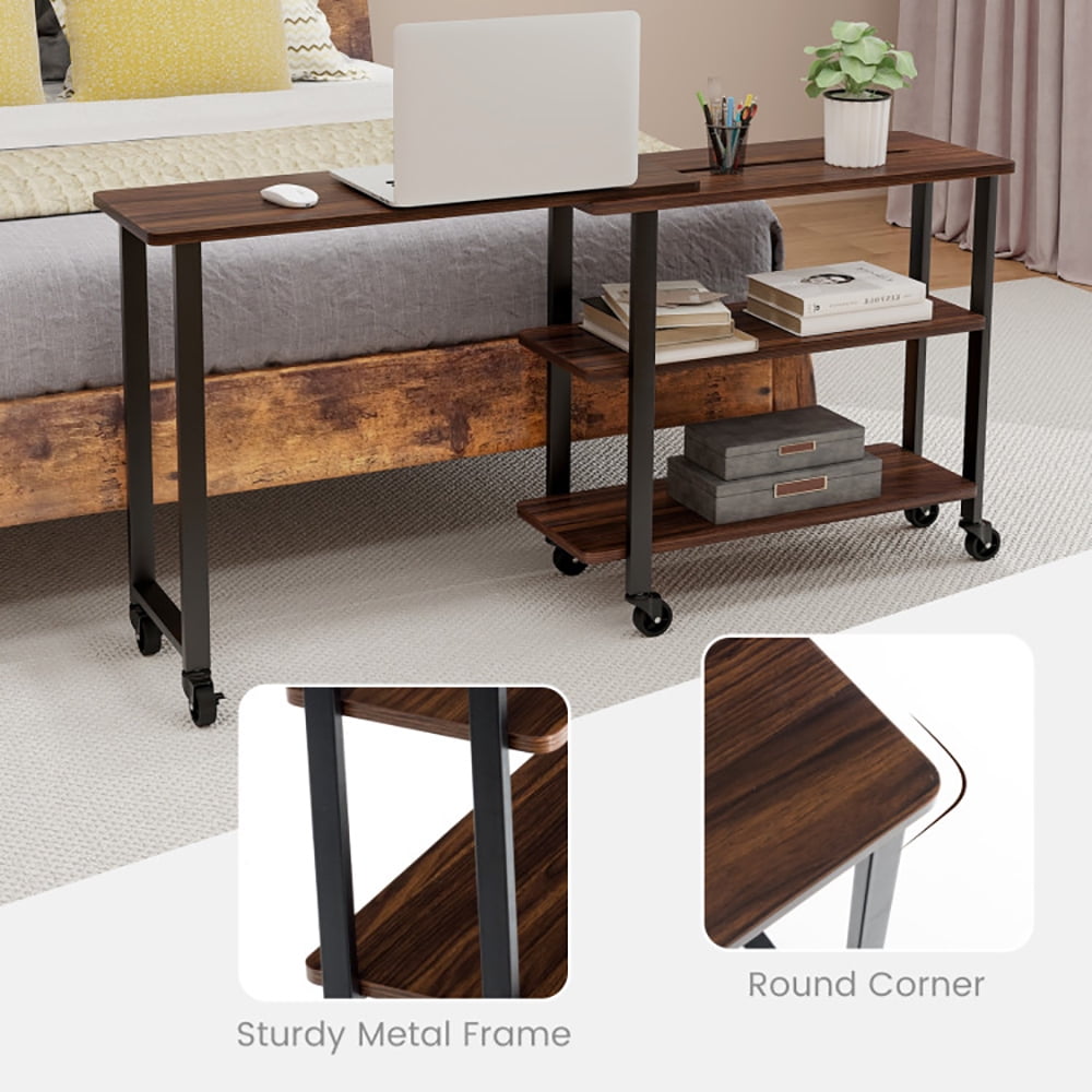 Finihen 360° Free Rotating Sofa Side Table, Couch Table, Snack Table, Rotating Sofa Side Table with Storage Shelves and Wheels, for Home, Office, Walnut Finihen 360° Free Rotating Sofa Side Table, Couch Table, Snack Table, Rotating Sofa Side Table with Storage Shelves and Wheels, for Home, Office, Walnut