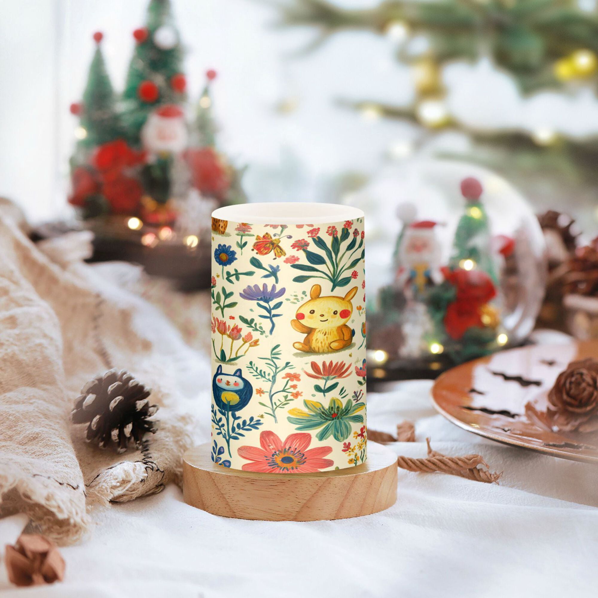 Yayeee Flameless Candles with Remote Flickering Battery Operated Multi Color Changing, Floral Animals