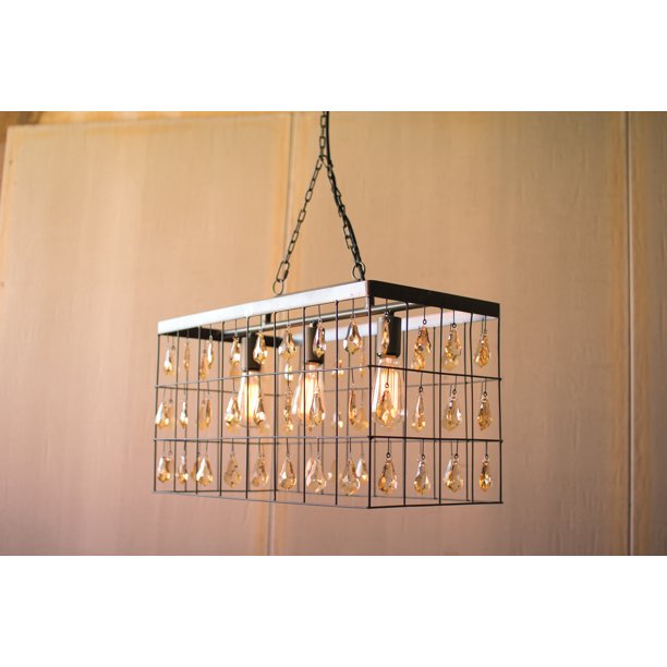 Kalalou Large Rectangle Pendant Light With Amber Glass Gems CQ6802