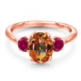 thumbnail image 3 of Gem Stone King 18K Rose Gold Plated Silver Ecstasy Mystic Topaz and Red Created Ruby Engagement Ring for Women | 2.50 Cttw | Oval 9X7MM | Gemstone November Birthstone | Size 9, 3 of 6
