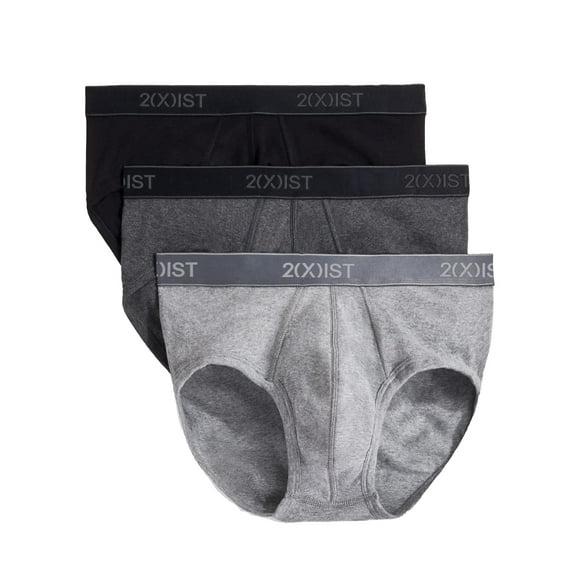 2(X)IST mens Essential Cotton Contour Pouch Brief 3-Pack,Black/Grey/Charcoal Heather,Large
