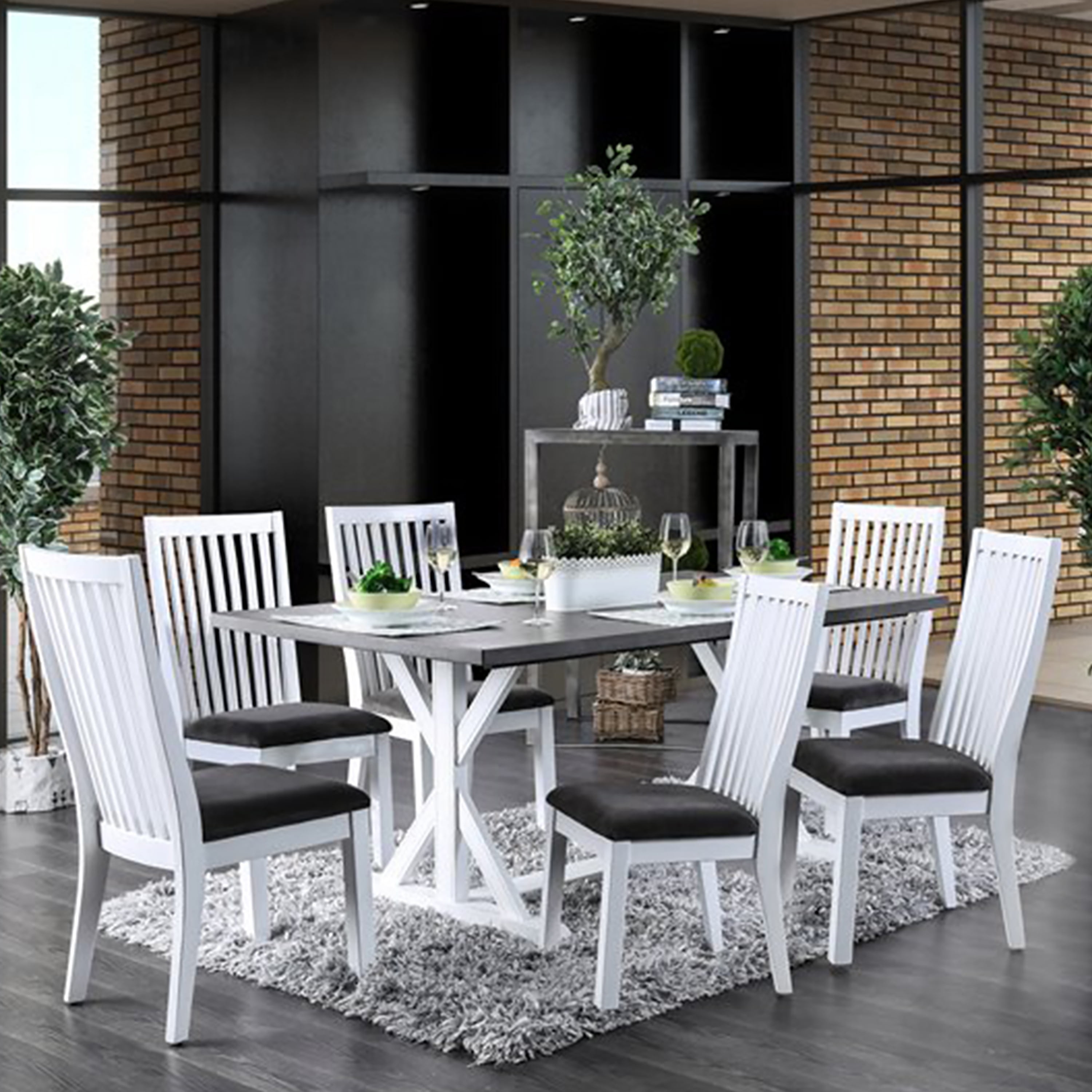 Furniture of America Nelson Farmhouse 7Piece Dining Set, Gray and