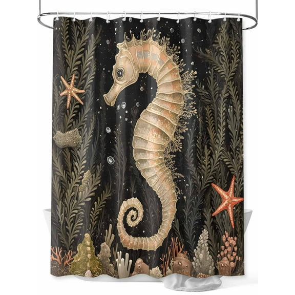 Retro Seahorse Shower Curtain, Coral Starfish Shell Nautical Waterproof Shower Curtain Set with 12 Hooks Lightweight Washable Fabric Shower Curtains for Bathroom 36x72 Inches