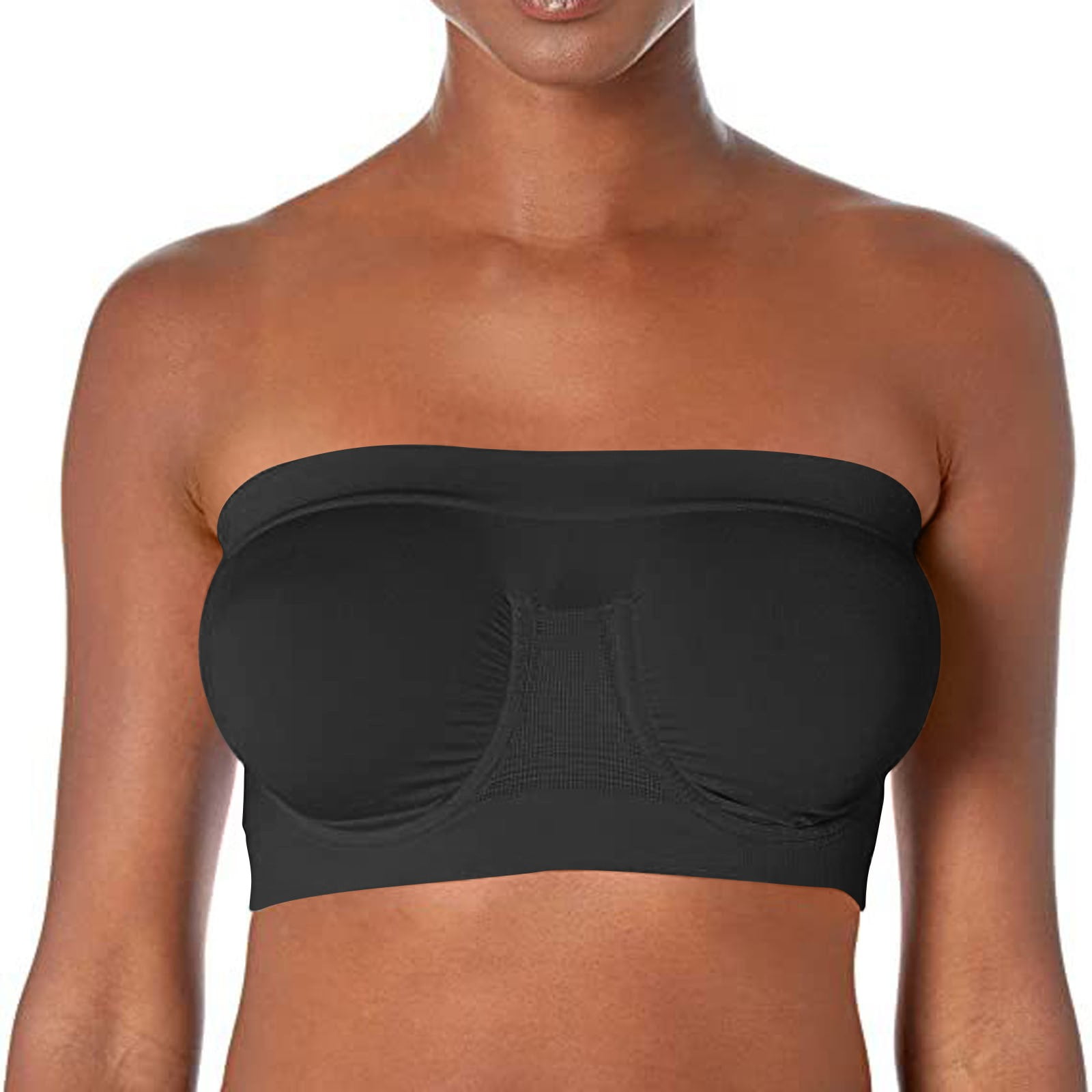 Qcmgmg Strapless Bras for Women Seamless Bandeaus Comfort T-Shirt Bra Black  L 