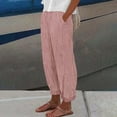 thumbnail image 4 of Cotton Linen Pants Women Summer For Casual Stripe Print Side Trendy Baggy Elastic Waist Comfy Trousers Straight Leg Pants For Women, 4 of 5