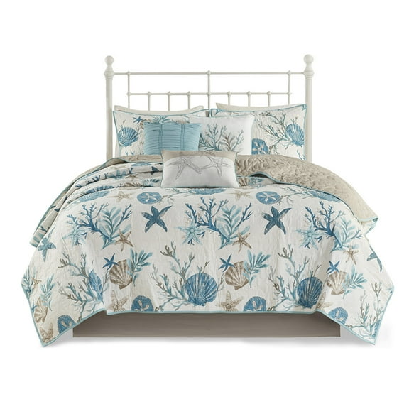 Gracie Mills Koreen 6-Piece Coastal Bliss Cotton Sateen Quilt Set with Throw Pillows - GRACE-3151