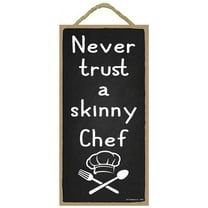 Wood Sign Skinny Chef Hanging Wall Decoration Funny Kitchen Sign for Cooks Bakers 5x10