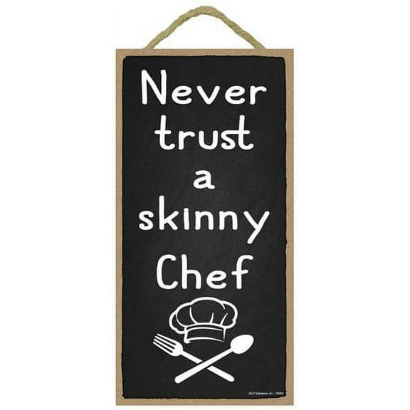 Wood Sign Skinny Chef Hanging Wall Decoration Funny Kitchen Sign for Cooks Bakers 5x10
