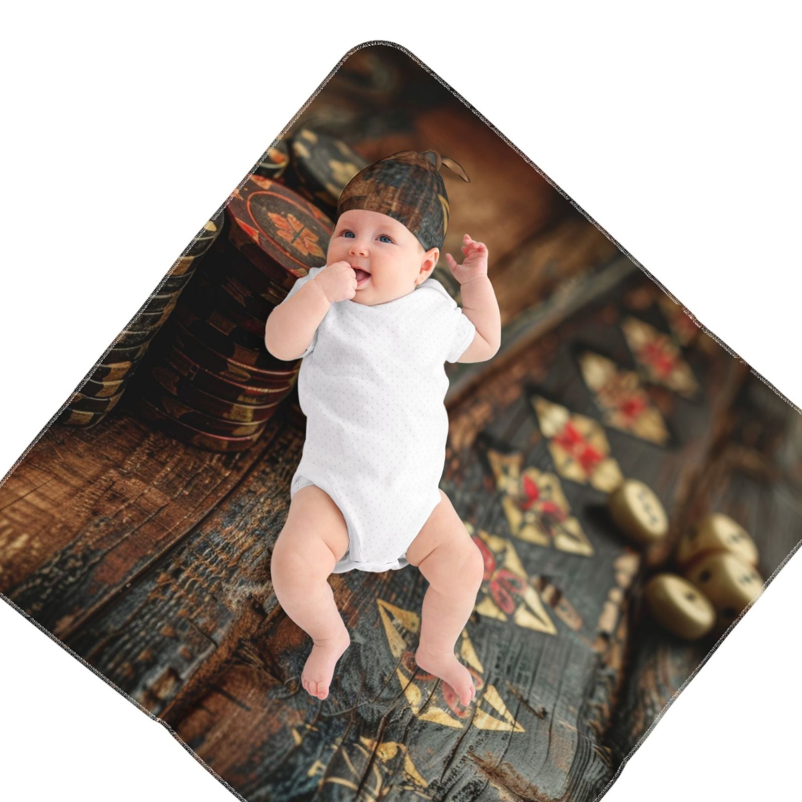 Naloa Vintage Poker Chips Baby Swaddle Blanket and Headband Set, Newborn Receiving Blanket Swaddle Wrap