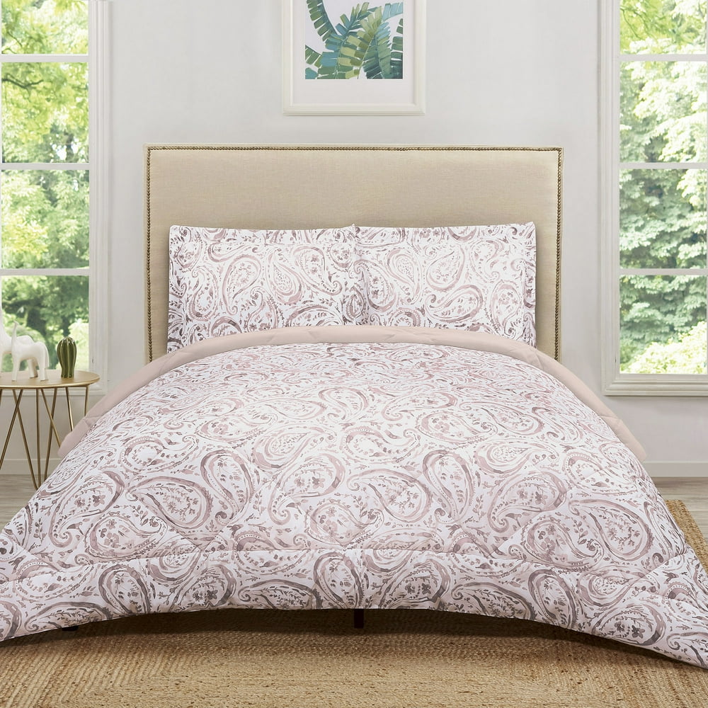 Truly Soft Watercolor Paisley Blush Pink Twin Extra Long Comforter Set