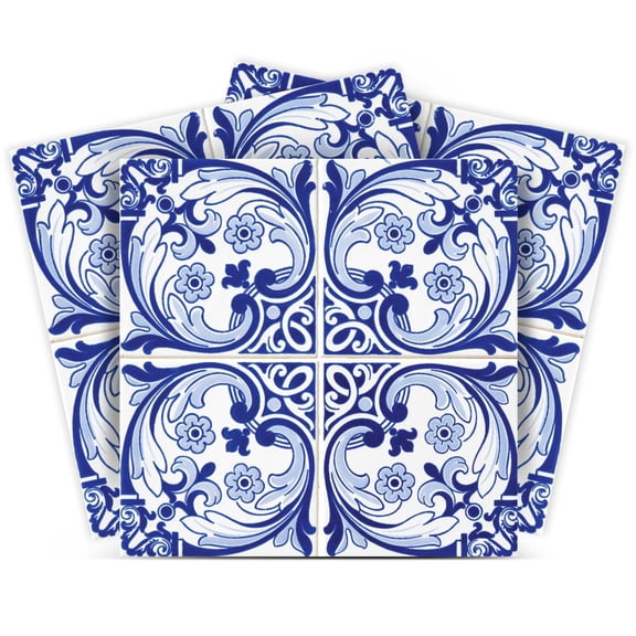 Mi Alma Backsplash Peel and Stick Tile Stickers 24 PC Set Authentic Tile Decals Bathroom & Kitchen Vinyl Wall Decals Easy to Apply Just Peel & Stick Home Decor (4x4 Inch, Retro Blue H13)