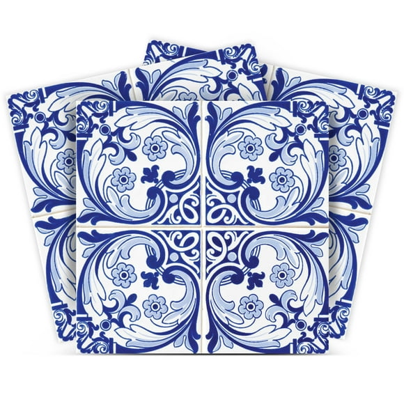 Autocollants de Carreaux à Peler et Coller 24 Pcs Ensemble Autocollants de Carreaux Authentiques Salle de Bain & Cuisine Vinyle Autocollants Muraux Faciles à Appliquer Juste à Peler et Coller Décoration Maison (4x4 Pouces, Bleu Rétro H13)