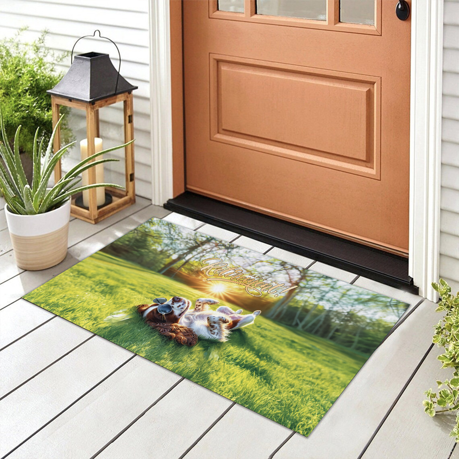 Happy Retirement with English Springer Spaniel Enjoy Life Rest Time Doormat Springers Dog Lover Gifts Indoor Outdoor Welcome Mat - 02027