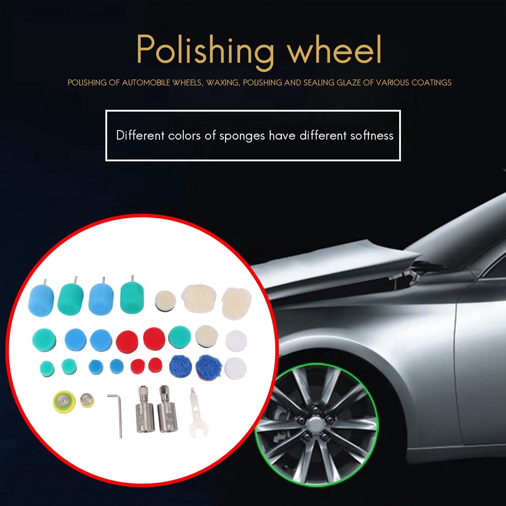 Mini Detail Polisher Shaft, Car Foam Drill Polishing Pad Kit with 5/8Inch&M14 Thread, for Tool/Polishing Machine
