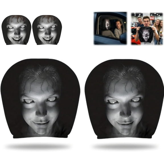 2 Pack Scary Headrest Covers for Cars, Upgraded Snug Fit Car Headrest Cover, Breathable Polyester Spooky Ghost Face Auto Seat Protector for Halloween Car Decorations & Vehicle Accessories(2PCS)