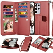 Njjex Wallet Case for Samsung Galaxy S21 5G, For Galaxy S21 Case, [9 Card Slots] PU Leather ID Credit Holder Folio Flip